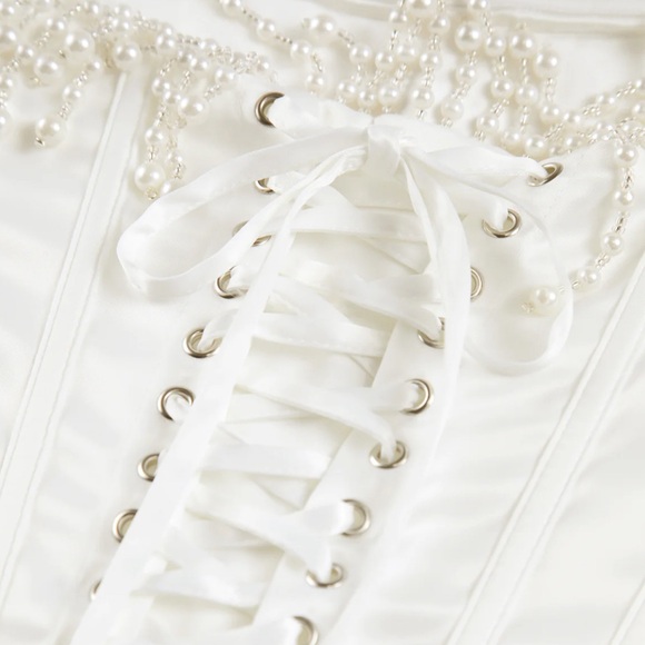 New pearl white satin Strapless Midi Dress size small - Picture 5 of 12